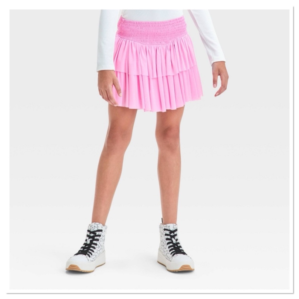 Girl’s Smocked Tiered Mesh Skort Art Class Pink Layered